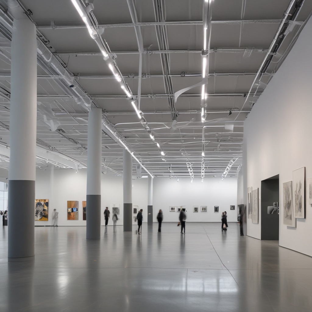 Art exhibition hall with modern installations