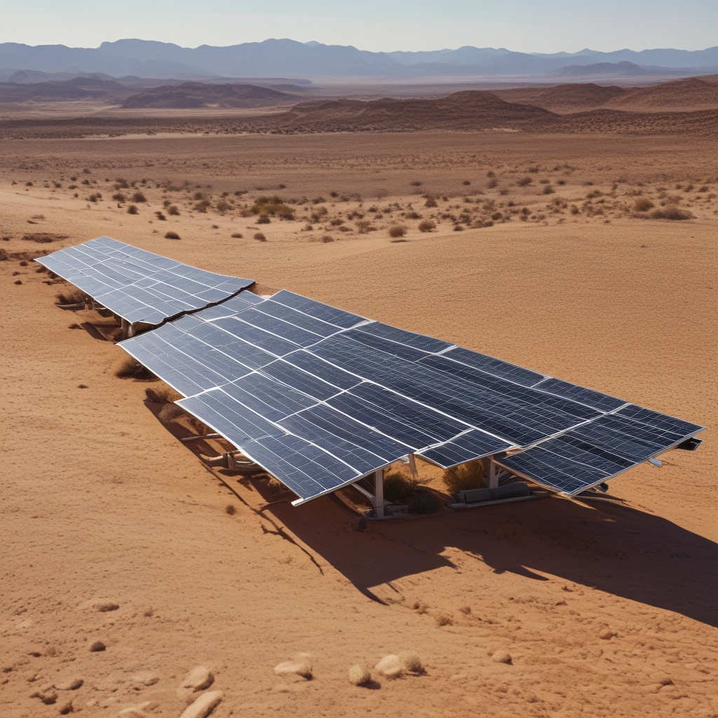 Solar panel array in desert landscape